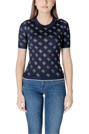 Guess Femme, Pulls, Bleu, Taille: 38 FR Élégant haut en tricot à manches courtes