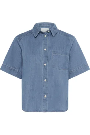 Part Two Femme, Blouses et Chemises, Bleu, Taille: 44 FR Chemise en denim à manches courtes