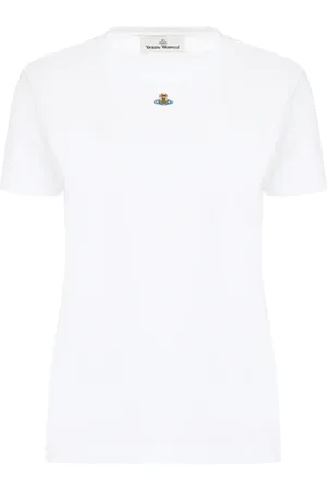 Vivienne Westwood Femme, Tops, Blanc, Taille: 42 FR T-shirt en Coton à Col Rond Côtelé