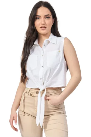 Gaudi Femme, Blouses et Chemises, Blanc, Taille: 44 FR Chemisier blanc sans manches en lin