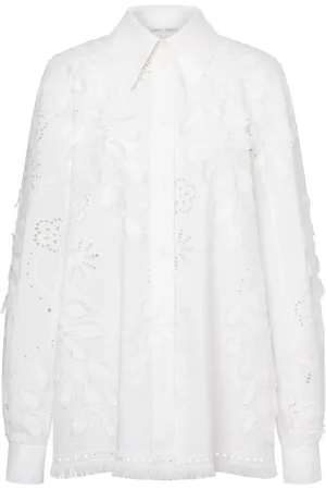Alberta Ferretti Femme, Blouses et Chemises, Blanc, Taille: 40 FR Chemise Blanche Brodée Boutonnage