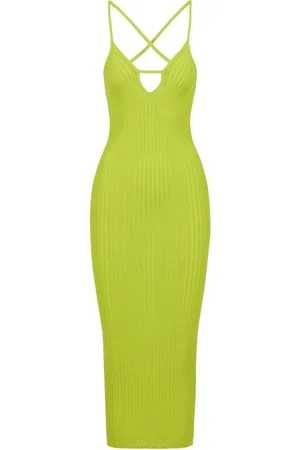Iceberg Femme, Robes, Jaune, Taille: 40 FR Robe crayon côtelée à encolure basse de couleur cèdre