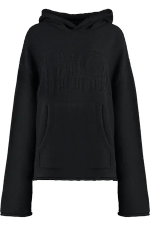 Maison Margiela Femme, Pulls, Noir, Taille: 40 FR Pull à Capuche en Laine Tricotée avec Bords Roulés