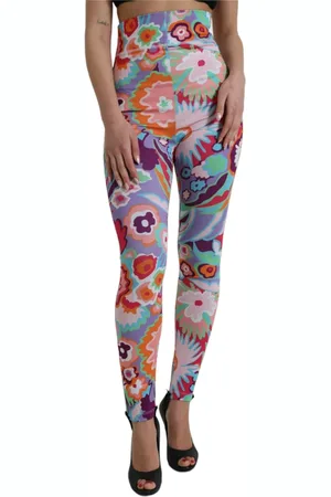 Dolce & Gabbana Femme, Pantalons, Multicolore, Taille: 36 FR Leggings taille haute fleuris