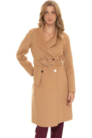 Liu Jo Femme, Manteaux, Brun, Taille: 38 FR Manteau en laine ceinturé avec détail logo