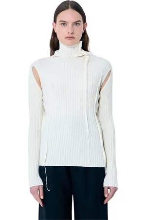 Maison Margiela Femme, Pulls, Blanc, Taille: 36 FR Pull en maille côtelée vieilli avec découpes