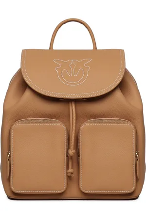 Pinko Femme, Sacs, Brun, Taille: ONE Size Sac à dos en cuir marron avec logo Love Birds