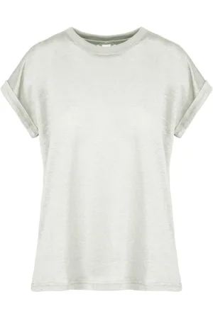 Bomboogie Femme, Tops, Blanc, Taille: 38 FR T-shirt col rond en lin