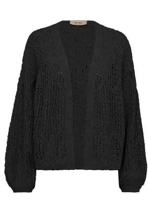 Mos Mosh Femme, Pulls, Noir, Taille: 36 FR Gilet Noir en Tricot avec Manches Bouffantes