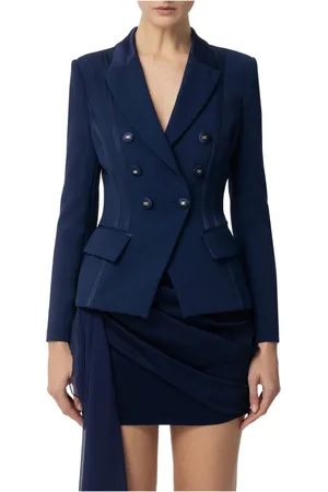 Elisabetta Franchi Femme, Vestes, Bleu, Taille: 42 FR Veste bleue à double boutonnage avec détails en satin