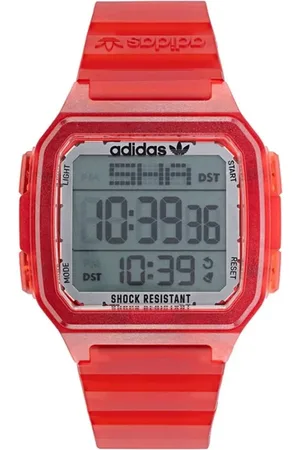 adidas Femme, Accessoires, Rouge, Taille: ONE Size Montre numérique avec bracelet en résine rouge