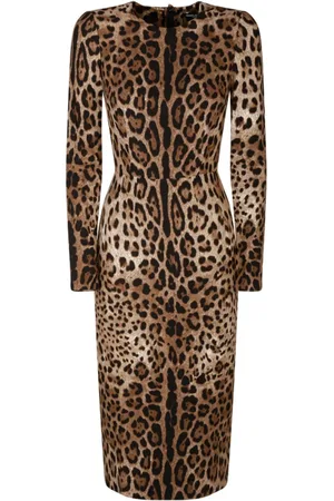 Dolce & Gabbana Femme, Robes, Brun, Taille: 38 FR Robe Midi Imprimé Léopard Marron