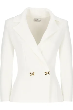 Elisabetta Franchi Femme, Vestes, , Taille: 38 FR Blazer en Viscose Ivoire pour Femme