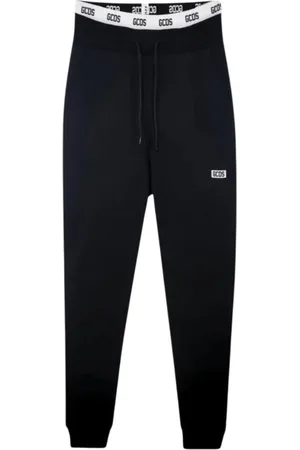 GCDS Femme, Pantalons, Noir, Taille: 38 FR Joggers en Coton Noir avec Taille Élastique Blanche