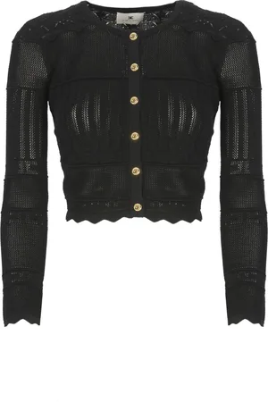 Elisabetta Franchi Femme, Pulls, Noir, Taille: 42 FR Pull Noir en Viscose avec Boutons