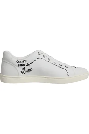 Dolce & Gabbana Homme, Chaussures, Blanc, Taille: 45 EU Baskets Basses en Cuir Blanc