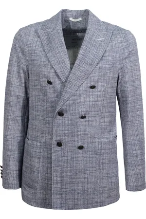 Circolo Homme, Vestes, Bleu, Taille: L Blazer Bleu en Coton à Revers Pointu
