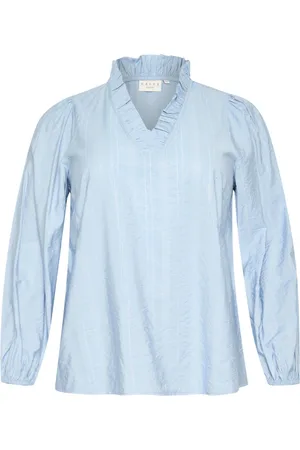 Kaffe Femme, Blouses et Chemises, Bleu, Taille: 48 FR Chemisier Chambray à col en V féminin
