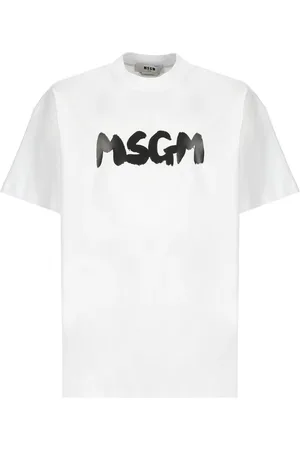 Msgm Homme, Tops, Blanc, Taille: M T-shirt Blanc en Coton avec Logo