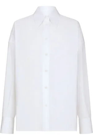 Dolce & Gabbana Femme, Blouses et Chemises, Blanc, Taille: 36 FR Chemise Blanche à Épaules Tombantes et Col Pointu