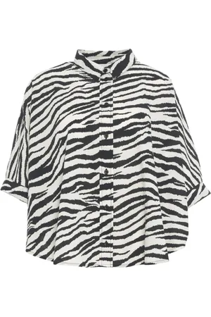 8PM Femme, Blouses et Chemises, Noir, Taille: 40 FR Chemisier Imprimé Animal Blanc Col Kent
