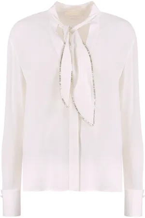 GENNY Femme, Blouses et Chemises, Blanc, Taille: 42 FR Chemisier en crêpe de soie avec broderie de perles