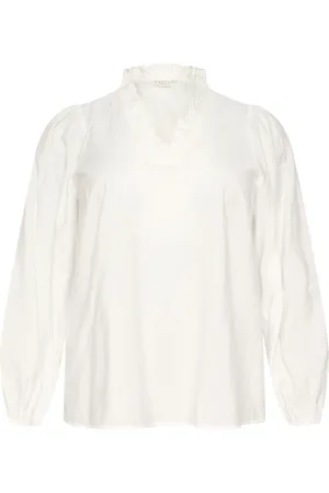 Kaffe Femme, Blouses et Chemises, Blanc, Taille: 52 FR Chemisier Féminin à Col en V en Craie