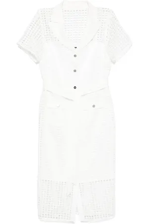 DKNY Femme, Robes, Blanc, Taille: 38 FR Robe Midi en Dentelle Beige
