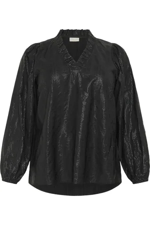 Kaffe Femme, Blouses et Chemises, Noir, Taille: 52 FR Chemisier Féminin Col en V Noir Profond