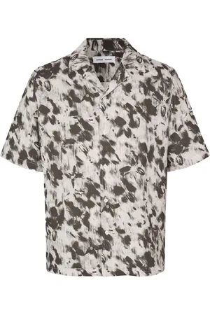 Samsøe Samsøe Homme, Chemises, Multicolore, Taille: L Chemise en lin imprimé col cubain