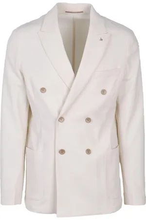 At.p.Co Homme, Vestes, Blanc, Taille: M Blazer Blanc à Double Boutonnage avec Revers Pointus