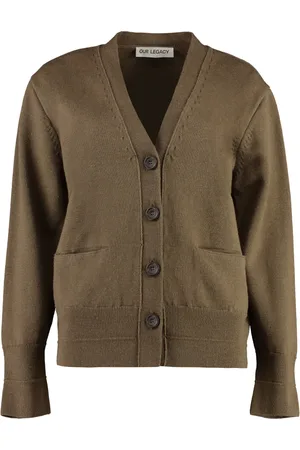 OUR LEGACY Femme, Pulls, Brun, Taille: 36 FR Cardigan en laine mérinos avec boutons en cuir