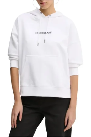 Guess Femme, Sweatshirts et sweats à capuche, Blanc, Taille: 42 FR Sweat à capuche brodé
