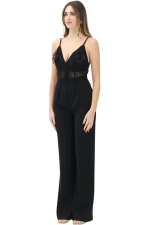 Elisabetta Franchi Femme, Combinaisons et Ensembles, Noir, Taille: 38 FR Combinaison élégante noire avec broderie en dentelle