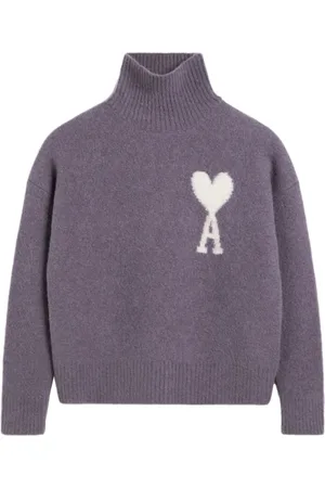 Ami Homme, Pulls, Violet, Taille: L Confortable De Coeur Logo Sweater Lilas