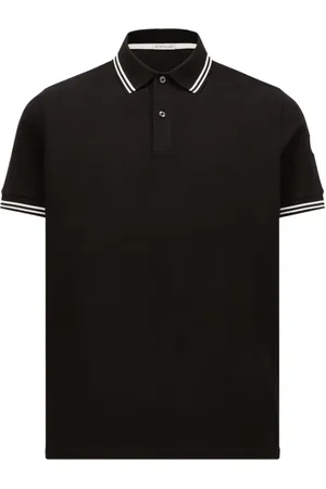 Moncler Homme, Tops, Noir, Taille: XL Polo Piquet à Bordures Rayées