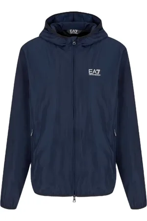 EA7 Homme, Vestes, Bleu, Taille: L Veste à Capuche Bleue avec Poches à Fermeture Éclair