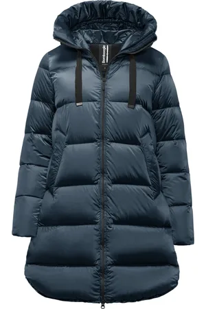 Bomboogie Femme, Manteaux, Bleu, Taille: 46 FR Doudoune longue en nylon brillant avec capuche