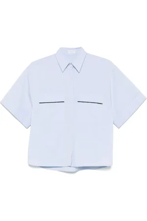 Brunello Cucinelli Femme, Blouses et Chemises, Bleu, Taille: 42 FR Chemise Bleu Ciel avec Poches