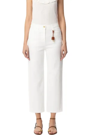 Elisabetta Franchi Femme, Pantalons, , Taille: W31 Pantalon Palazzo Ivory Élégant Sophistiqué