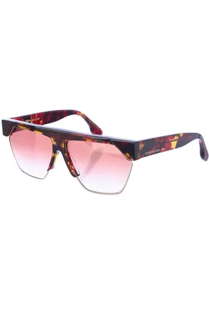 Victoria Beckham Femme, Accessoires, Brun, Taille: ONE Size Lunettes de soleil rectangulaires en acétate avec monture bleu Havane et verres dégradés marron