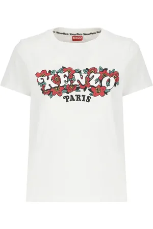 Kenzo Femme, Tops, Blanc, Taille: 38 FR T-shirt Blanc en Coton avec Logo Imprimé