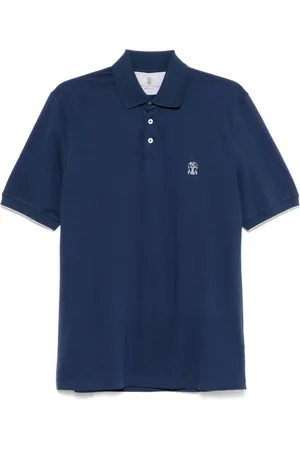 Brunello Cucinelli Homme, Tops, Bleu, Taille: XL Polo Bleu avec Logo Héraldique