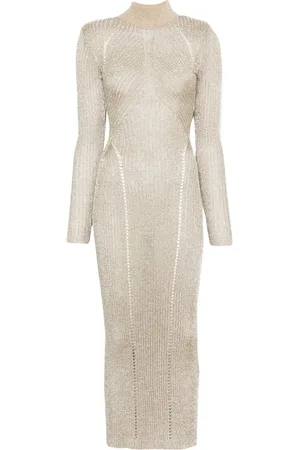 Self-Portrait Femme, Robes, Jaune, Taille: 40 FR Robe Longue en Tricot Lurex Doré