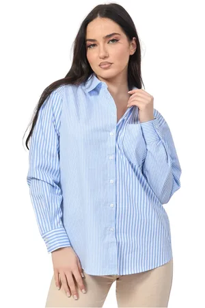 Gaudi Femme, Blouses et Chemises, Bleu, Taille: 42 FR Chemise Rayée Bleue en Coton Col Classique
