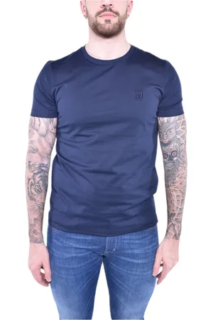 Dondup Homme, Tops, Bleu, Taille: 2XL T-shirt Bleu Marine avec Logo Brodé