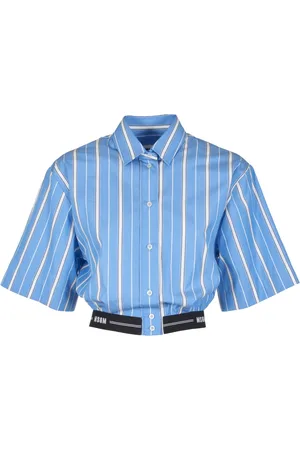 Msgm Femme, Blouses et Chemises, Bleu, Taille: 36 FR Chemise à Rayures Crop