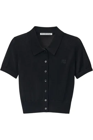 Alexander Wang Femme, Tops, Noir, Taille: 38 FR Polo Noir en Maille avec Logo