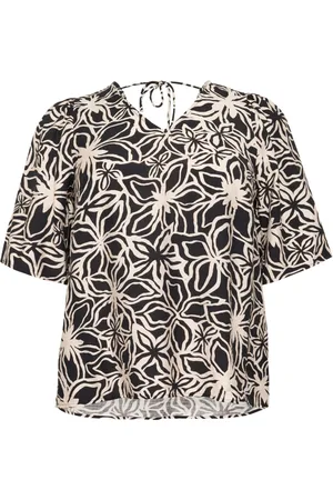 Kaffe Femme, Blouses et Chemises, Multicolore, Taille: 44 FR Chemisier évasé Noir / Beige clair Fleur