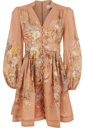 ZIMMERMANN Femme, Robes, Rose, Taille: 38 FR Robe Plongeante en Lin Rose à Imprimé Floral